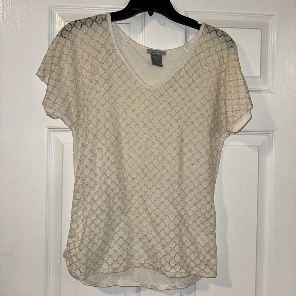 Charlotte Russe Cream Textured Short Sleeve Top